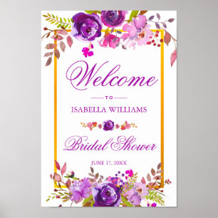 Välkomsttecken ELEGANT CHIC GULD LILA BLOMMIGT Poster