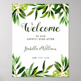 Välkomsttecken | Elegant Olive Boho Garden Wedding Poster