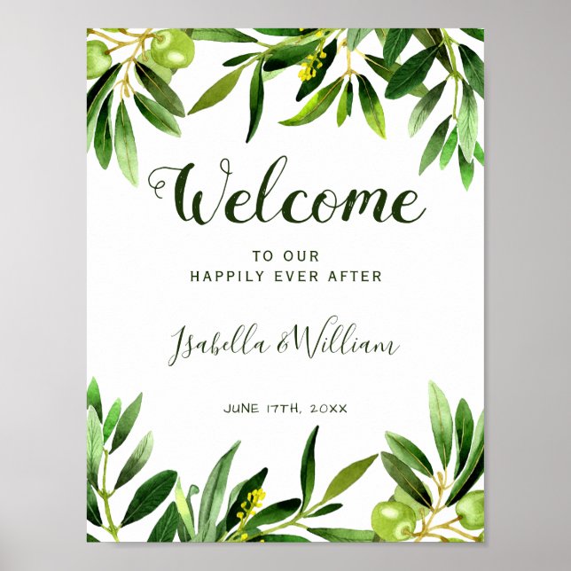 Välkomsttecken | Elegant Olive Boho Garden Wedding Poster (Framsidan)