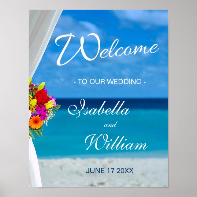 Välkomsttecken | Färgblommor Beach Wedding Poster (Framsidan)