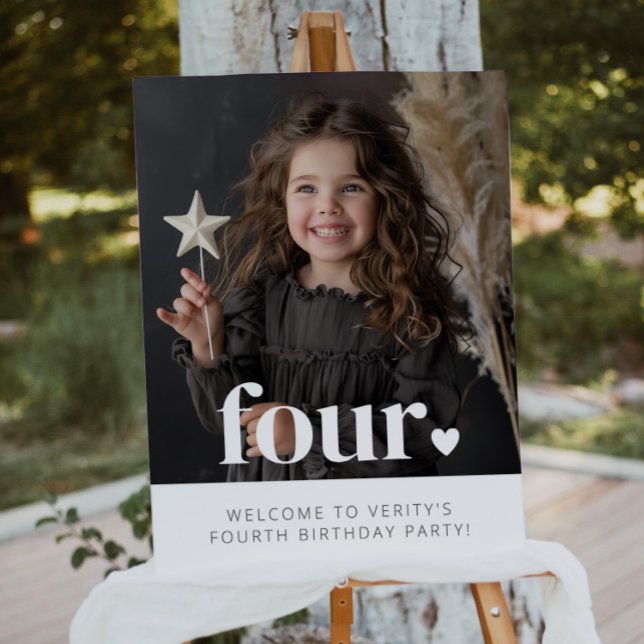 Välkomsttecken för 4e födelsedagen Heart Photo Poster (Skapare uppladdad)