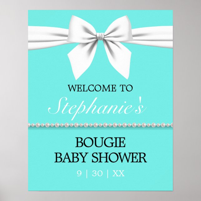 Välkomsttecken för Aqua Teal Tiffany Baby Shower Poster (Framsidan)