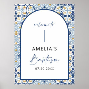 Välkomsttecken för Arch Amalfi Blue Tile Baptism Poster