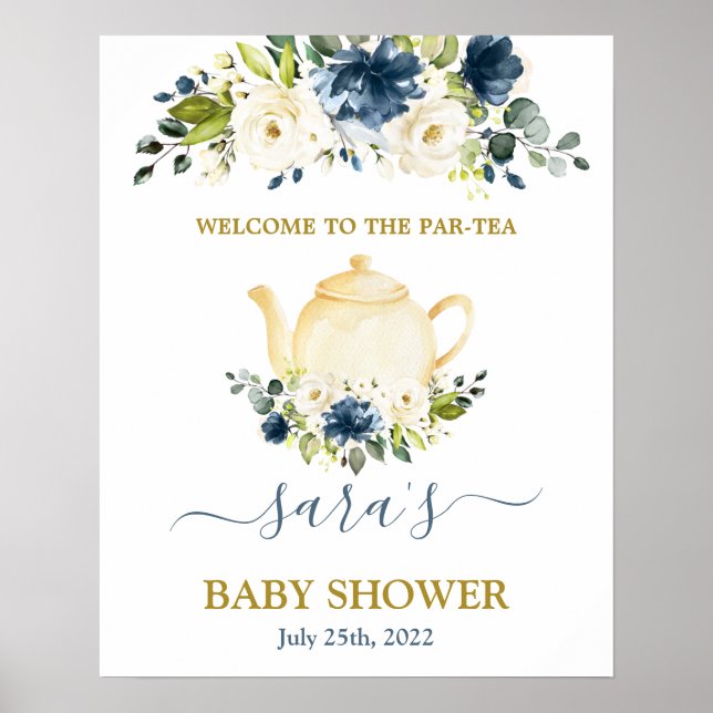 Välkomsttecken för Baby Shower Boy Par-Tea Poster (Framsidan)