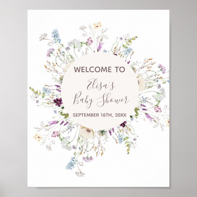 Välkomsttecken för babyduschar i WildFlowers Baby  Poster (Framsidan)