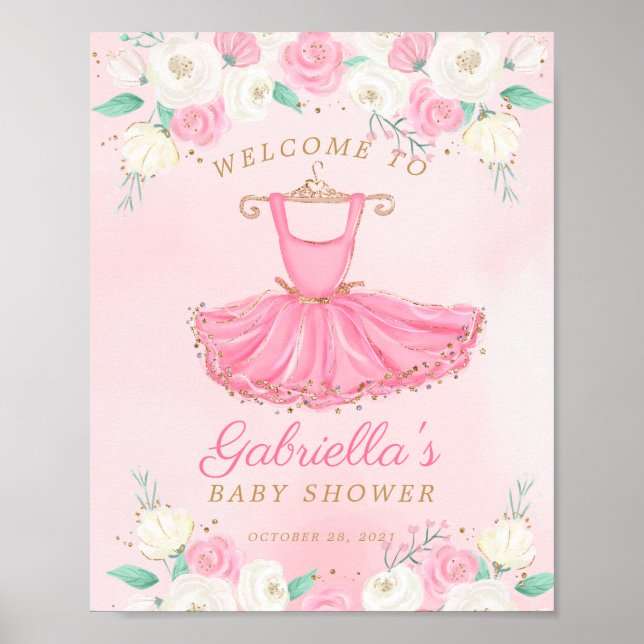 Välkomsttecken för Ballerina Tutu Baby Shower Poster (Framsidan)