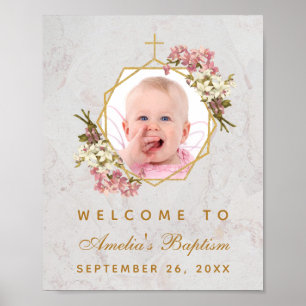 Välkomsttecken för Baptism Photo Girl Rosa Orchids Poster