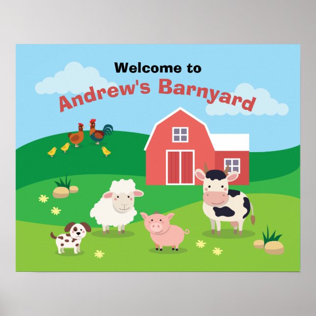 Välkomsttecken för Barnyard med Animals Födelsedag Poster (Framsidan)
