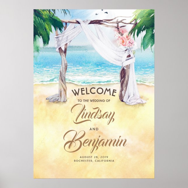 Välkomsttecken för Beach Arbor Bröllop Poster (Framsidan)