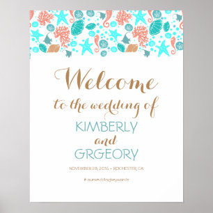 Välkomsttecken för Beach Nautical Ocean Bröllop Poster