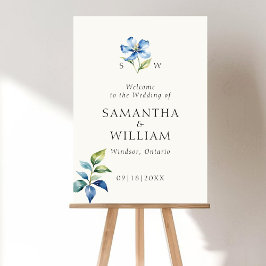 Välkomsttecken för blåblomma Bröllop Poster