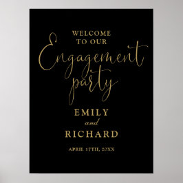 Välkomsttecken för Black and Guld Förlovningsfest Poster