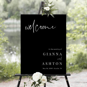 Välkomsttecken för Black Modern Calligraphy Bröllo Poster
