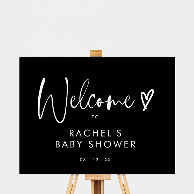 Välkomsttecken för Black Modern Script Baby Shower Poster (Skapare uppladdad)
