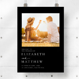 Välkomsttecken för Black Modern Script Photo Bröll Poster