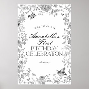 Välkomsttecken för Black Toile Blommigt Födelsedag Poster