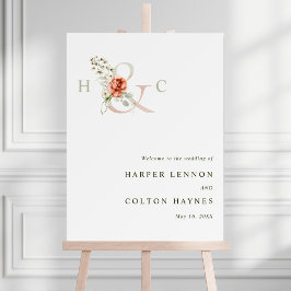 Välkomsttecken för blommigt Ampersand Elegant bröl Poster