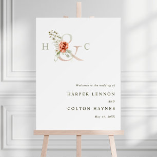Välkomsttecken för blommigt Ampersand Elegant bröl Poster