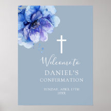 Välkomsttecken för Blommigt av blått vattenfärg