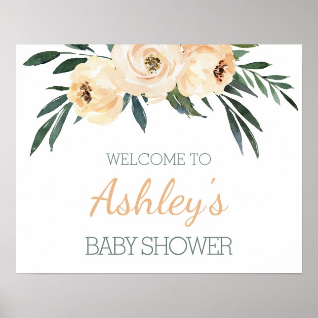 Välkomsttecken för blommigt Baby Shower Poster (Framsidan)