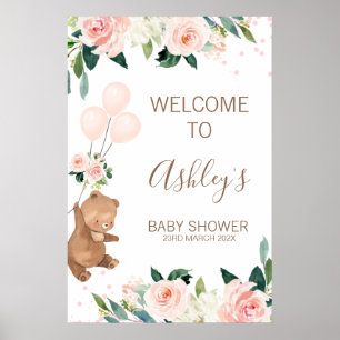 Välkomsttecken för  Blommigt Bear Balloon Baby Sho Poster