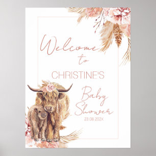 Välkomsttecken för blommigt Bohemian Cow Calf Baby Poster
