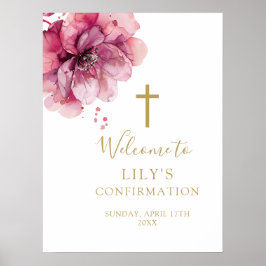 Välkomsttecken för Blommigt för vattenfärgsbekräft Poster