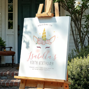 Välkomsttecken för blommigt Magic Unicorn Födelsed Poster