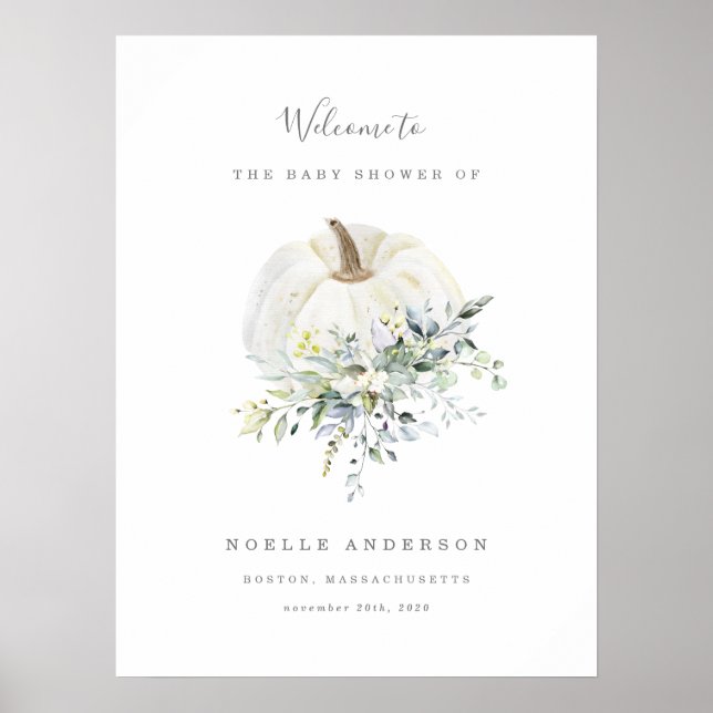 Välkomsttecken för blommigt Pumpkin Baby Shower Poster (Framsidan)
