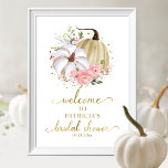 Välkomsttecken för blommigt Pumpkin Fall Möhippa Poster<br><div class="desc">Vackra vattenfärger i  rosa,  pumpa välkomsttecken för falltematisk möhippa. Enkel att anpassa med din information. Kontakta mig via chatta om du har frågor om teckningen eller behöver anpassa den. OBS! Kontakta Zazzle Customer Care direkt https://help.zazzle.com/hc/en-us/articles/221463567-How-Do-I-Contact-Zazzle-Customer-Support- om du behöver hjälp med beställningar,  frakt,  produktinformation osv.</div>
