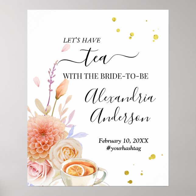 Välkomsttecken för blommigt Tea Möhippa Poster (Framsidan)
