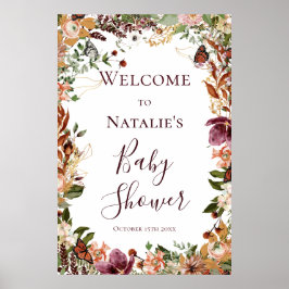 Välkomsttecken för Blommigten Baby Shower på höste Poster
