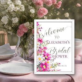 Välkomsttecken för Blommigten Bright Rosa Wildblom Poster
