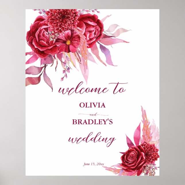 Välkomsttecken för blommor från Viva magenta burgu Poster (Framsidan)