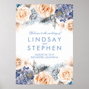 Välkomsttecken för Blue and Peach Blommigt WAN Brö Poster