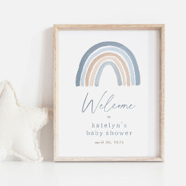 Välkomsttecken för Blue Boho Rainbow Baby Shower Poster