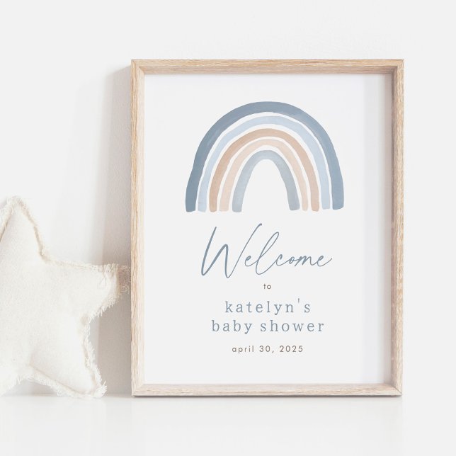 Välkomsttecken för Blue Boho Rainbow Baby Shower Poster (Skapare uppladdad)