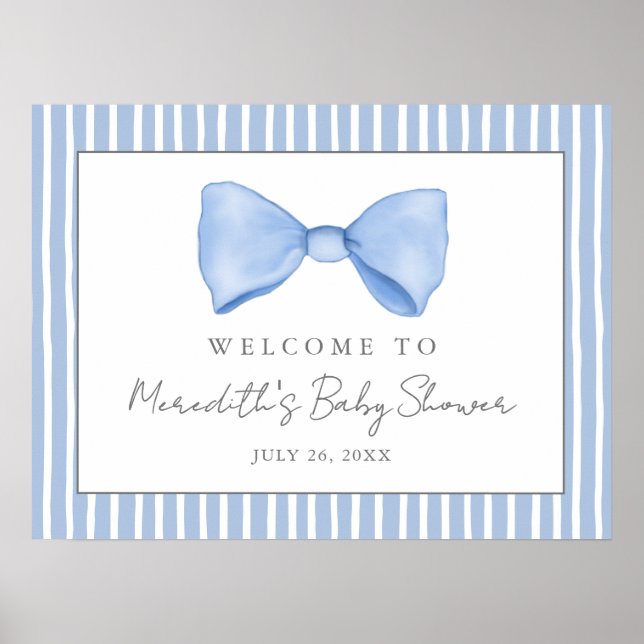 Välkomsttecken för Blue Bow Baby Shower Poster (Framsidan)