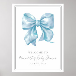 Välkomsttecken för Blue Bow Baby Shower Poster