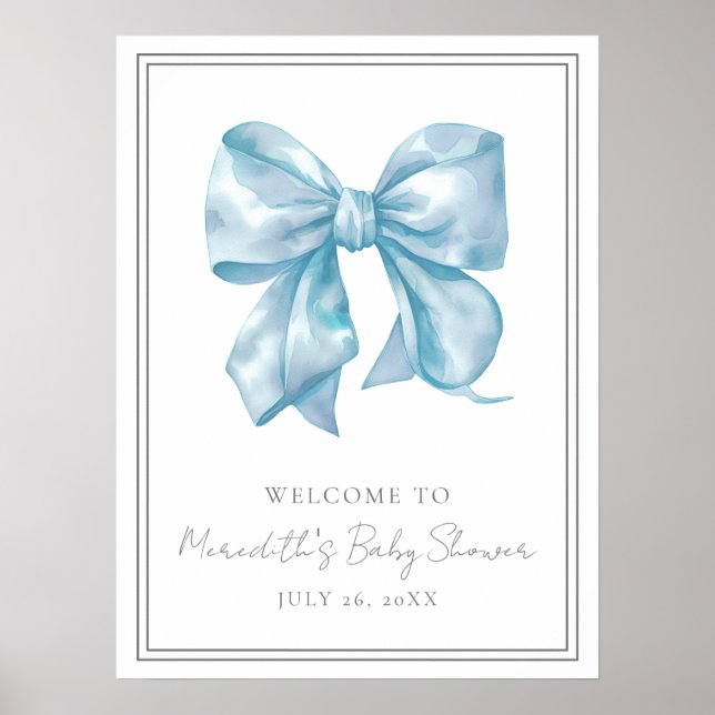 Välkomsttecken för Blue Bow Baby Shower Poster (Framsidan)