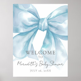 Välkomsttecken för Blue Bow Baby Shower Poster