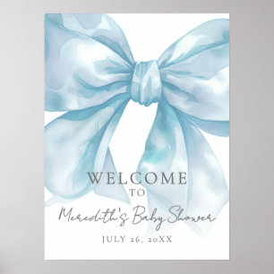 Välkomsttecken för Blue Bow Baby Shower Poster