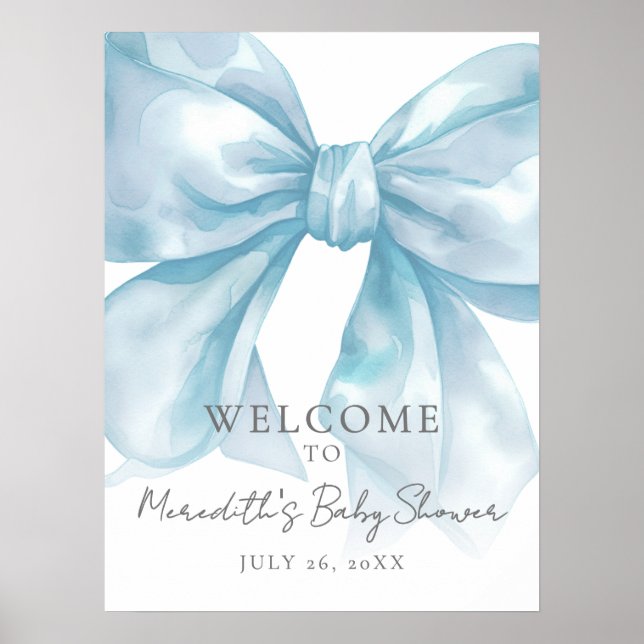 Välkomsttecken för Blue Bow Baby Shower Poster (Framsidan)