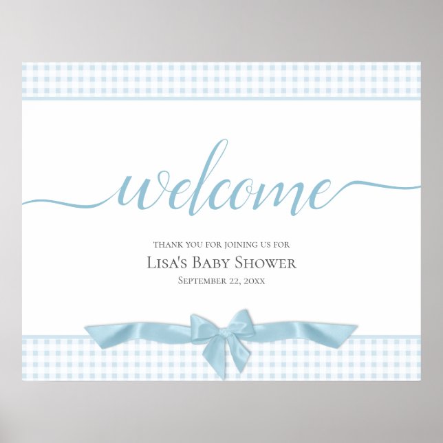 Välkomsttecken för Blue Bows Baby Shower Poster (Framsidan)