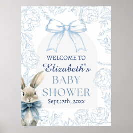 Välkomsttecken för Blue Bunny Blommigt Baby Shower Poster
