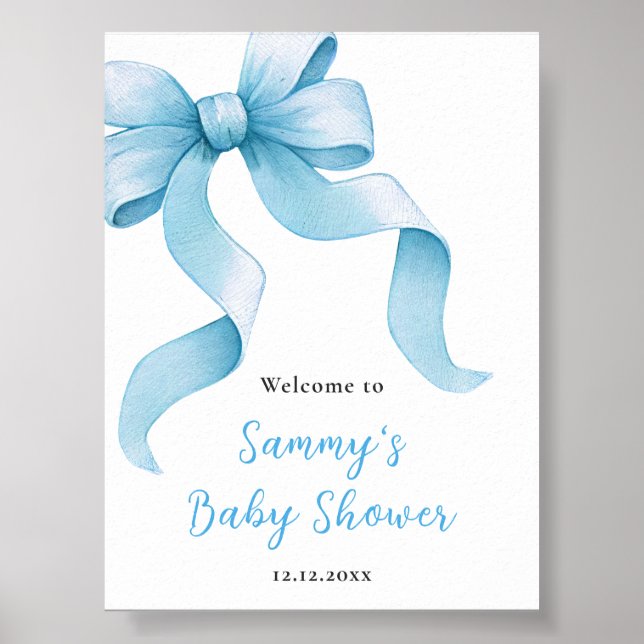 Välkomsttecken för Blue Coquette Bow Baby Shower Poster (Framsidan)