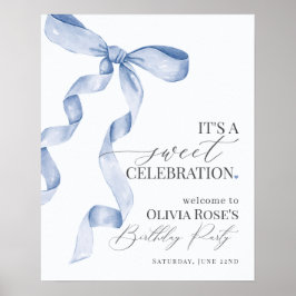 Välkomsttecken för Blue Coquette Bow Girl Födelsed Poster