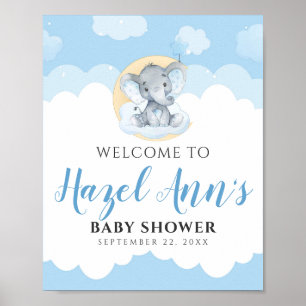 Välkomsttecken för Blue Elephant Baby Shower Poster