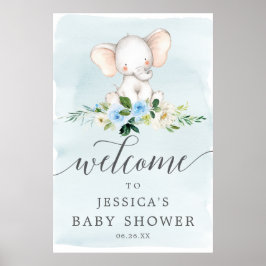 Välkomsttecken för Blue Elephant Boy Baby Shower Poster