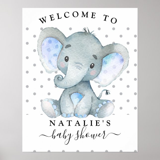 Välkomsttecken för Blue Elephant Boy Baby Shower Poster (Framsidan)